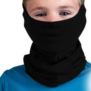 Kids Neck Wrap Gaiter Face Shield Mask Black Solid Headband Microfiber UPF30